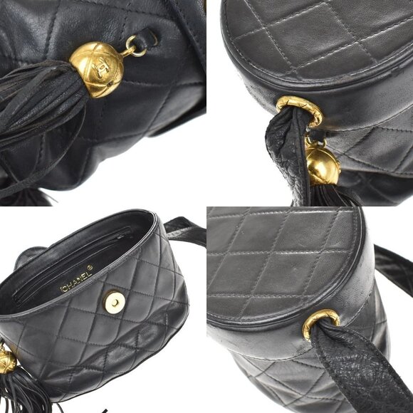 CHANEL CC Logo Matelasse Tassel Shoulder Vanity Bag Leather Black Italy 95KB241 - Picture 11 of 16